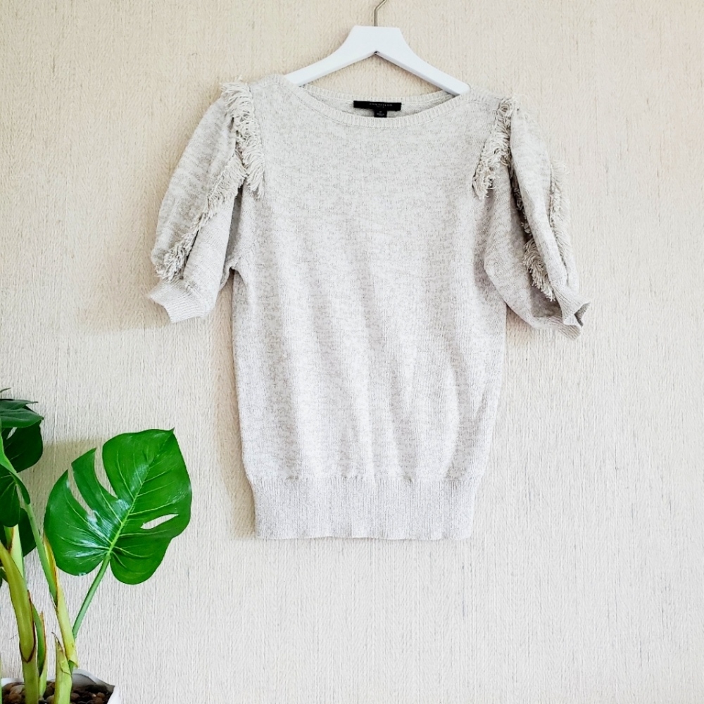 Ann Taylor Cream Gold Fleck Knit Tassle Women's Sweater SP